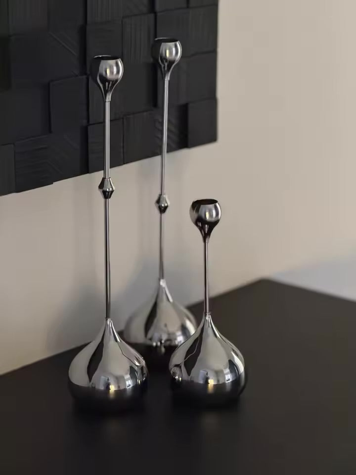 Ensemble de 3 Chandelers en Métal Chrome "Goutte d’Eau" — Collection Fusion
