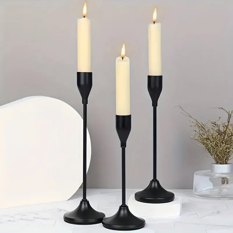 Ensemble de bougeoirs rétro en métal noir – Collection Aura