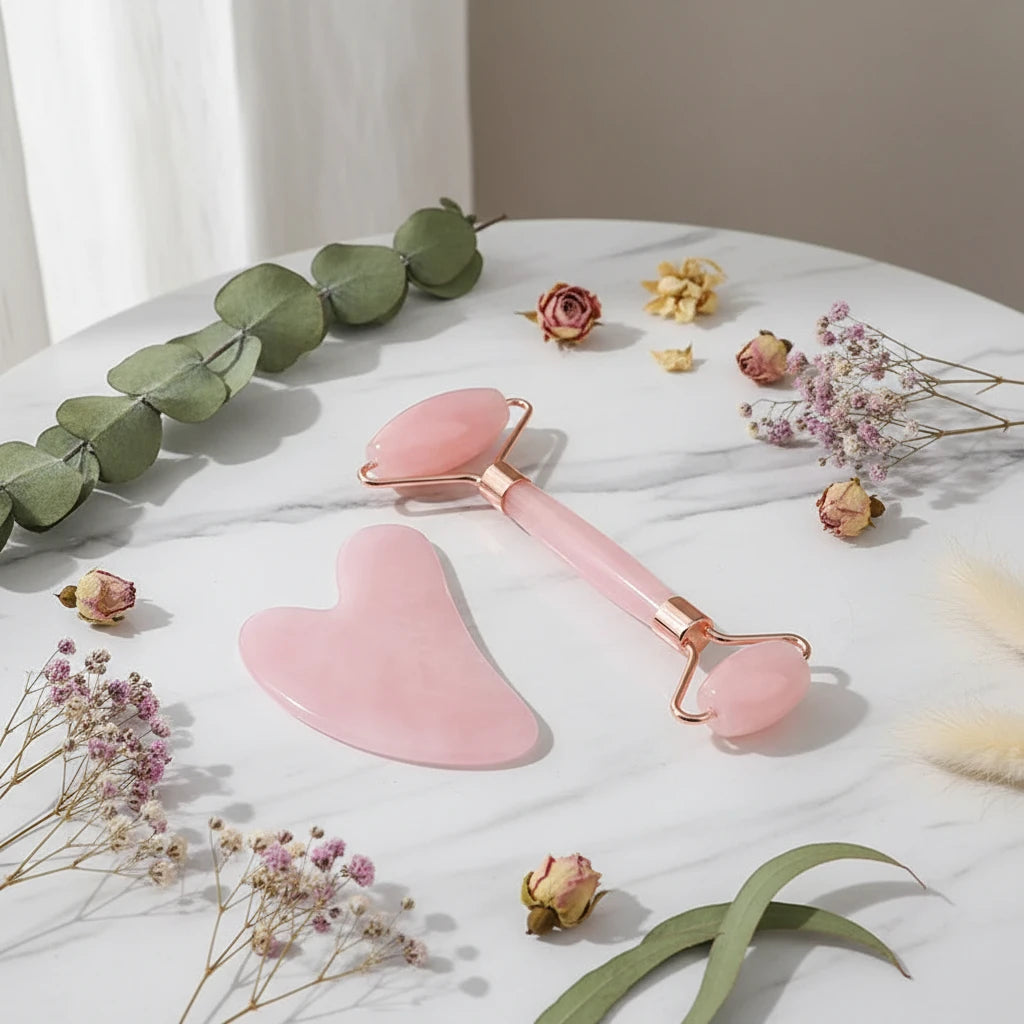 Roller Facial Vibrant en Quartz Rose Naturel