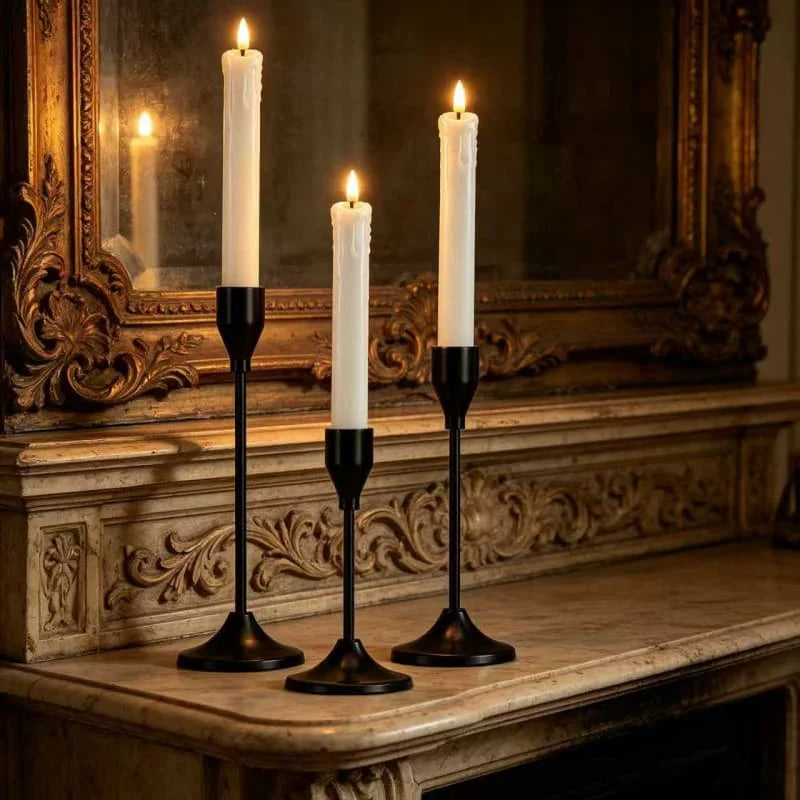 Ensemble de bougeoirs rétro en métal noir – Collection Aura