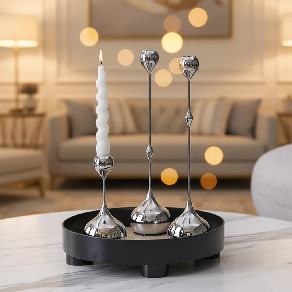 Ensemble de 3 Chandelers en Métal Chrome "Goutte d’Eau" — Collection Fusion