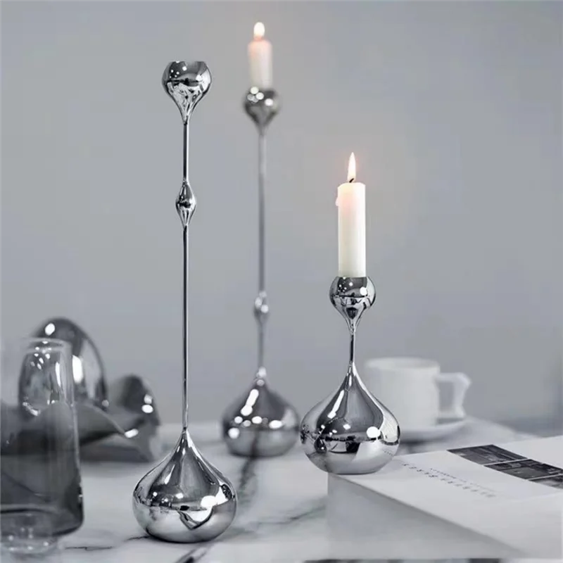 Ensemble de 3 Chandelers en Métal Chrome "Goutte d’Eau" — Collection Fusion